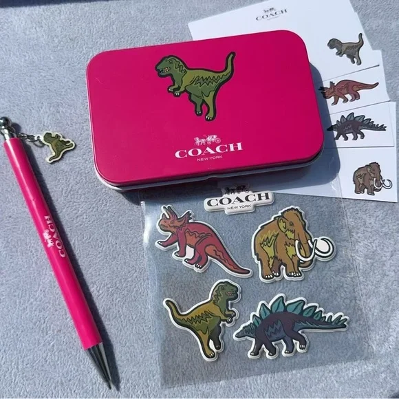 New Coach Dinosaur Tin Box Notepad Set with Stickers & Pen